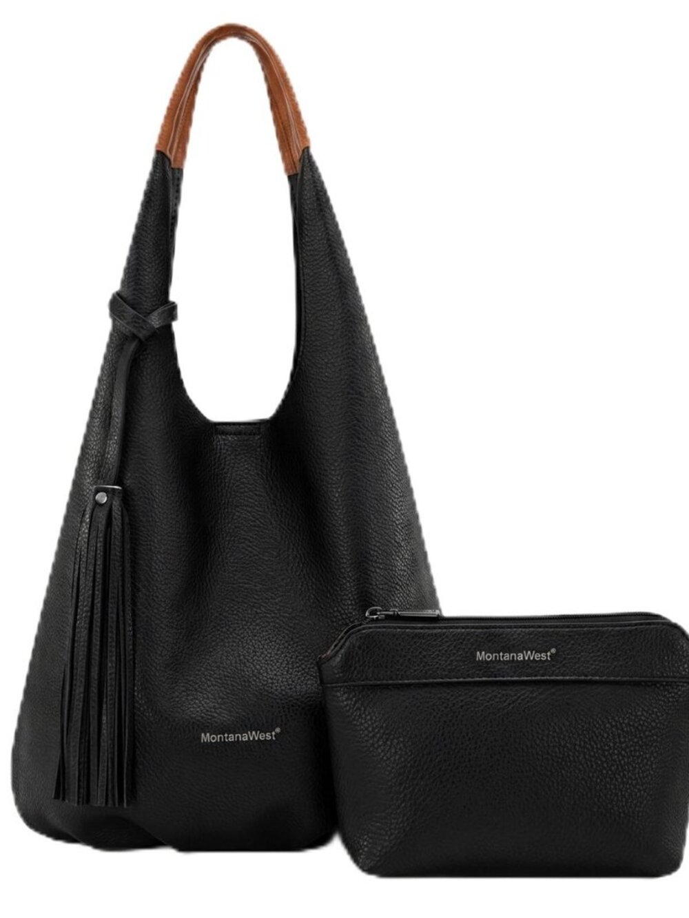 Hobo Bags for Women Slouchy Handbags 2PCS Tassels Shoulder Bag with Comestic Bag